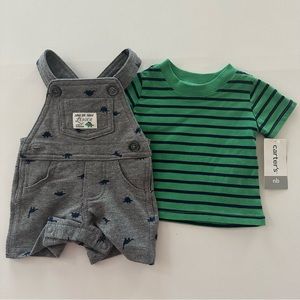 Carter’s Newborn Baby Boy Dino Shortalls & Tee Set Outfit Spring Summer